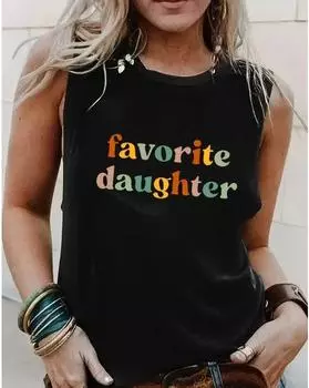 Майка с принтом «Любимая дочь» больших размеров, повседневная майка без рукавов с круглым вырезом на лето, женская одежда больших размеров 1XL чёрный