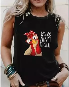 Майка с принтом петуха больших размеров, повседневная майка без рукавов с круглым вырезом на лето, женская одежда больших размеров 1XL чёрный