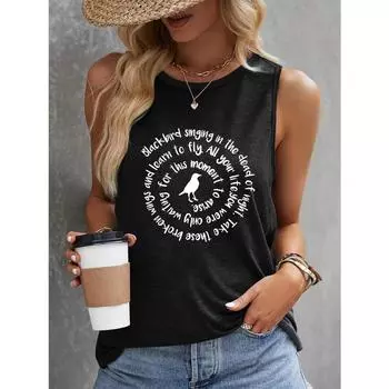Майка с принтом птиц, повседневный топ без рукавов для лета и весны, женская одежда S