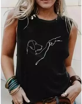 Майка с принтом собак больших размеров, повседневная майка без рукавов с круглым вырезом на лето, женская одежда больших размеров 1XL чёрный