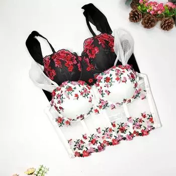 Майка с сетчатым ремешком и цветочной вышивкой, укороченный топ с пряжкой сзади, сексуальный корсетный бюстгальтер, укороченная модная милая футболка без рукавов 75A-S-34B-75