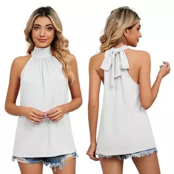 Майка с завязками на шее, дюймовая рубашка, новая однотонная футболка, топ для женщин 2XL