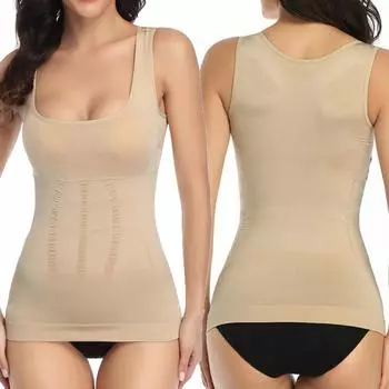 Майка со встроенной чашкой бюстгальтера для женщин, повседневная, с широкими бретелями, без рукавов, корректирующее белье, базовый слой, топ для йоги с бюстгальтером с подкладкой M бежевый