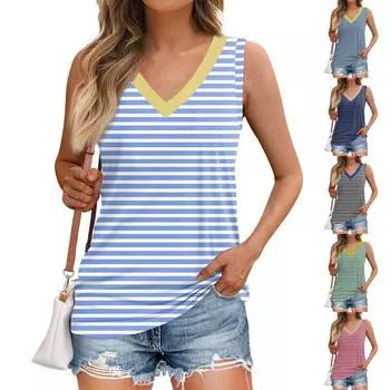 Майка женская повседневная с принтом мягкие летние топы без рукавов с V-образным вырезом XL