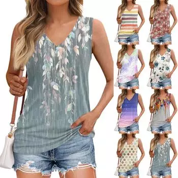 Майка женская повседневная с принтом мягкие летние топы без рукавов с V-образным вырезом XL фиолетовый