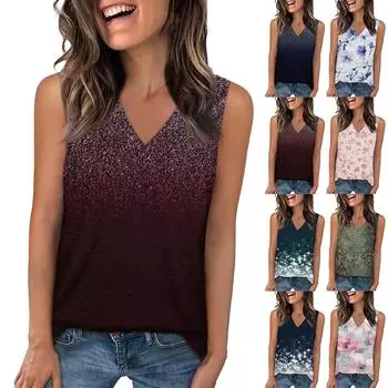 Майка женская повседневная с принтом мягкие летние топы без рукавов с V-образным вырезом XXXL