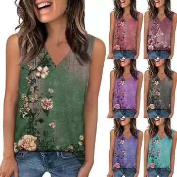 Майка женская повседневная с принтом мягкие летние топы без рукавов с V-образным вырезом L