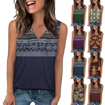 Майка женская повседневная с принтом мягкие летние топы без рукавов с V-образным вырезом XXL красный