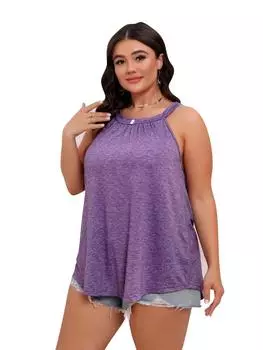 Майки без рукавов больших размеров, летняя одежда для женщин, 2024, фиолетовый укороченный топ с бретелькой на шее, дрянной Y2k, топы Camisas 2000-х годов, сексуальные свободные однотонные топы L фиолетовый