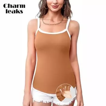 Майки Charmleaks с мягкой подкладкой для женщин и встроенным бюстгальтером, топы на бретельках с регулируемым ремешком, хлопковые рубашки на бретельках