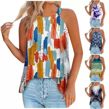 Майки для женщин, свободные плиссированные летние топы без рукавов с принтом бабочки XXXL