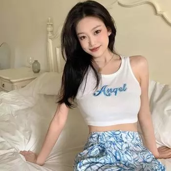 Майки для женщин, топы на бретелях с буквенным принтом, модный сексуальный топ без рукавов с круглым вырезом, повседневный летний женский тонкий жилет One Size