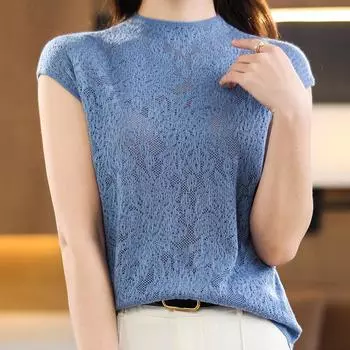 Майки женские летние 2025 без рукавов с круглым вырезом белые черные трикотажные майки женские топы JJ276 One Size чёрный