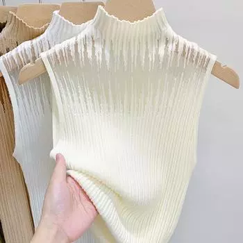 Майки женские летние 2025 без рукавов с круглым вырезом черные узкие трикотажные майки женские топы JJ325 One Size чёрный