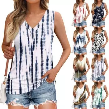 Майки женские повседневные мягкие летние топы без рукавов с принтом и V-образным вырезом L