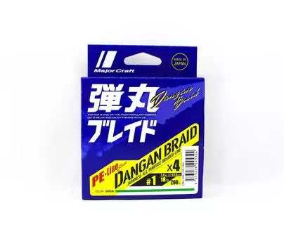 Major Craft Плетеная леска Dangan X4 200 м PE 1 зеленая DB4-200/1GR/18 фунтов (5324) зелёный