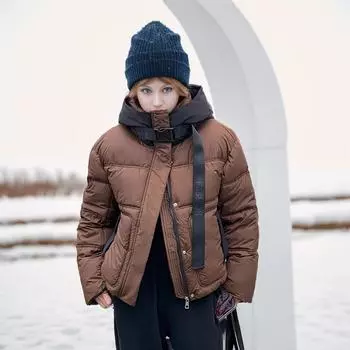 Майярд пух хлопковая одежда женская мода утолщенный капюшон хлеб одежда теплое хлопковое пальто M темно-коричневого