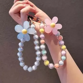 Макарон красочные ремешки для мобильных телефонов подвеска-цветок креативные бусины ручной работы веревка против потери съемный ремешок для iPhone розовый