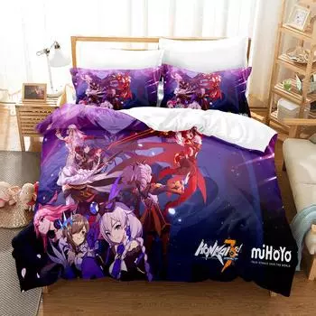 Make 3D Digital Printed Bedding Four-Piece Three-Piece Honkai Impact 3Rd Sheet Quilt Pillow UK Single 135 * 200cm two-piece set (90g)