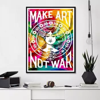 Make Art Not War Радужные розы Цветочный принт плаката Картина на холсте Граффити Поп-бар Настенные картины Гостиная Аннотация Домашний декор 21cm30cm NoFrame