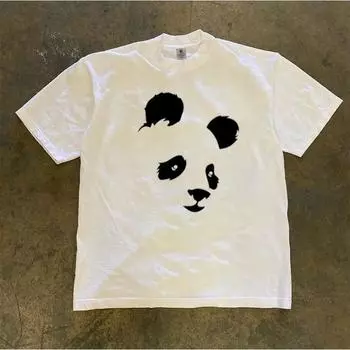 Make Money for Charity 260G Heavy Pure Cotton! Panda Creative Simple Print Harajuku Style Oversize Trend White M [260g Heavy weight pure cotton]]