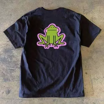 Make Money for Charity 260G Heavy Pure Cotton! Frog Vintage American Letters Couple look Men and Women Loose Black 3XL [260g Heavy weight pure cotton]]