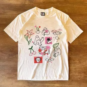 Make Money for Charity 260G Heavy Pure Cotton! Colorful Life Hong Kong Style COUPLE S Short sleeve T-shirt White S [260g Heavy weight pure cotton]]