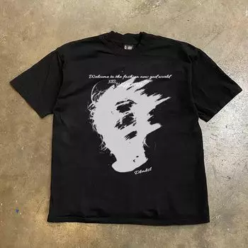 Make Money for Charity 260G Heavy Pure Cotton! American Oversize COUPLE S Women Loose Short sleeve T-shirt Men Black XL [260g Heavy weight pure cotton]]