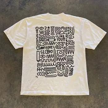 Make Money for Charity 260G Heavy Weight Pure Cotton! Oversize Graffiti on the Back White 3XL [260g Heavy weight pure cotton]]