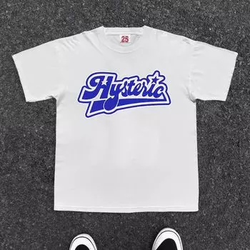 Make Money for Charity 260G Heavy Weight Pure Cotton! 80 1990s English Short Sleeve Men and Women Couple Loose T-shirt White blue letter L [260g heavy pure cotton]]