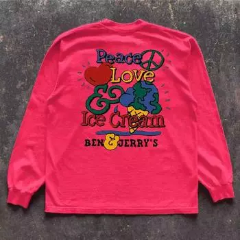 Make Money for Charity 280G Heavy Weight! Ice Cream Early Autumn New Arrival Loose Trendy Men s and Women s Long-Sleeved T-shirt Couple Wear Rose red 3XL 280g Heavy weight pure cotton]