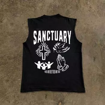 Make Money to Do Charity Suction Ventilation Pure Cotton! Peace Pigeon Hong Kong Style Men and Women Couple Niche Style Sleeveless Vest Black M [250g Heavy weight pure cotton]]