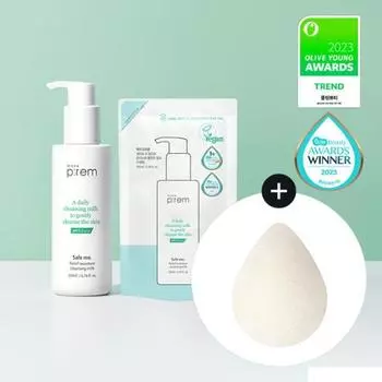 Make Prem Safe Me Relief Очищающее молочко для увлажнения, 200 мл, специальное предложение (+ сменный блок на 100 мл + конжаковая губка), Корея очищение