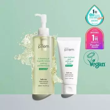 Makeprem Safe Me Relief Moisture Vegan очищающее масло, специальный набор 300 мл (+Очищающая пенка 100мл)