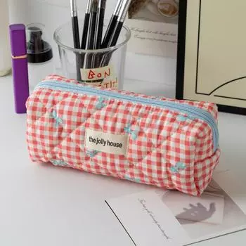 Makeup Bag Bow Pencil Case With Soft Fabric For Travel And Daily Use Fashion Red