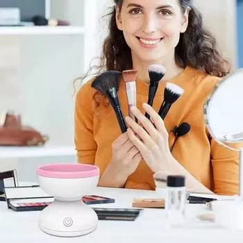 Makeup Brush Cleaner, Beauty Tool Powder Puff Beauty Egg Deep Cleaning Box, Automatic Quick Drying Brush Scrubber белый