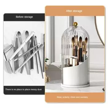 Makeup Brush Holder 360 Rotating With Lid Transparent Black/white Pet Make Up Tools Makeup Organizer Desktop Portable 12.2x27cm Transparent White