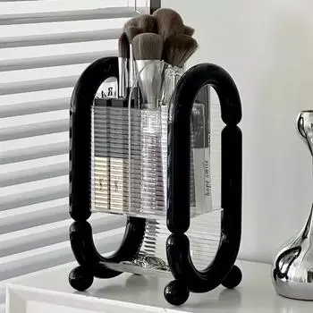 Makeup Brush Holder Organizers Storage Acrylic Transparent Dustproof Eyebrow Pencil Lipstick Makeup Tool Multifunction Table белый