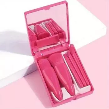 Makeup Brush Set Professional Travel Cosmetic Portable Mirror with Box Loose Blush 5 PCs, 1 Set