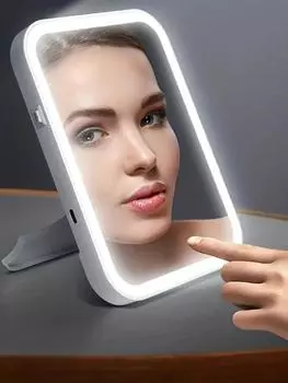 Makeup Mirror with Light Portable Free Standing Folding Cosmetic Vanity Mirror with LED Travel Compact Dry battery for Gifts розовый
