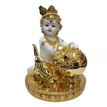 Makhan Krishna | Krishna Idol for Home Decor| Laddu Gopal murti for Gifting | Small Krishna Statue for Office Desk | Makhan Chor Idol |