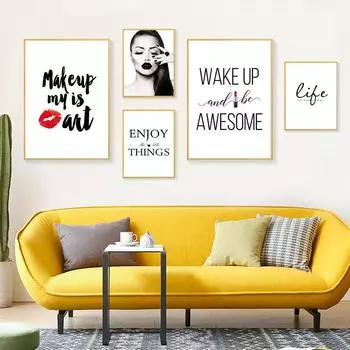 Макияж для девочек, настенные картины, художественный принт, жизнь, красивая цитата, холст, картина, красные губы, художественный постер, декор для ресниц, HD2705 21x30cm no frame