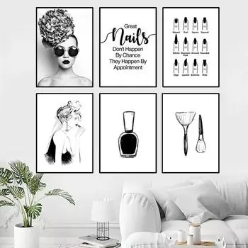 Макияж для ногтей, салон красоты, живопись, холст, картина, принты кистью, модная современная девушка, художественный настенный постер, домашний декор HD2750 21x30cm no frame