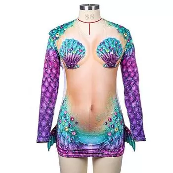 Макияж для взрослых, Русалка, ракушка океана, футболка с длинными рукавами с 3D принтом, карнавальный карнавальный костюм, верхняя одежда на Хэллоуин для женщин