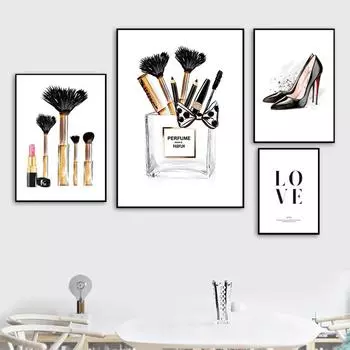 Макияж, модный плакат с принтом, сумка для духов, туфли на высоком каблуке, холст, картина, модное художественное произведение, картина для салона красоты, украшение для комнаты для девочек 21*30cm