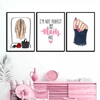 Макияж ногтей модная одежда девушка салон красоты художественная картина холст картина розовый цитата Настенный декор для спальни HD2937 21x30cm no frame