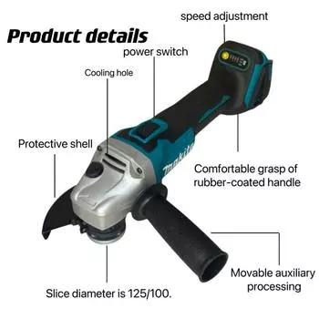 Makita 18V GrinderTools 125/100mm Бесщеточная шлифовальная машина Электроинструмент Электрическая шлифовальная машина Аккумуляторная беспроводная дрель Бесплатная доставка
