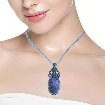 Макраме макраме Содалитовое ожерелье Ожерелье Перуанская нить и плетение из камней