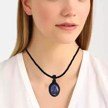 Макраме макраме Содалитовое ожерелье Ожерелье Перуанская нить и плетение из камней