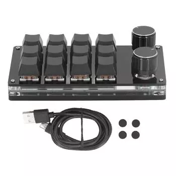 Макромеханическая игровая клавиатура, 12 клавиш, 2 ручки, программируемая проводная клавиатура с красным переключателем для Win